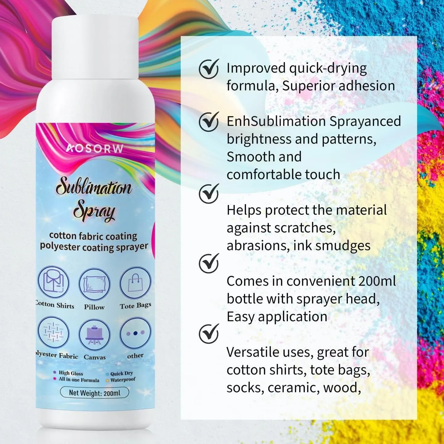 200 Ml Sublimation Spray for Cotton Shirts, Sublimation Coating Spray for T-Shirts, Canva, Sublimation Supplies for Cotton, Canvas, Polyester Fabric, Quick Dry, High Gloss