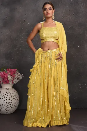 503148 Light Yellow Embellished Palazzo and Crop Top with Dupatta