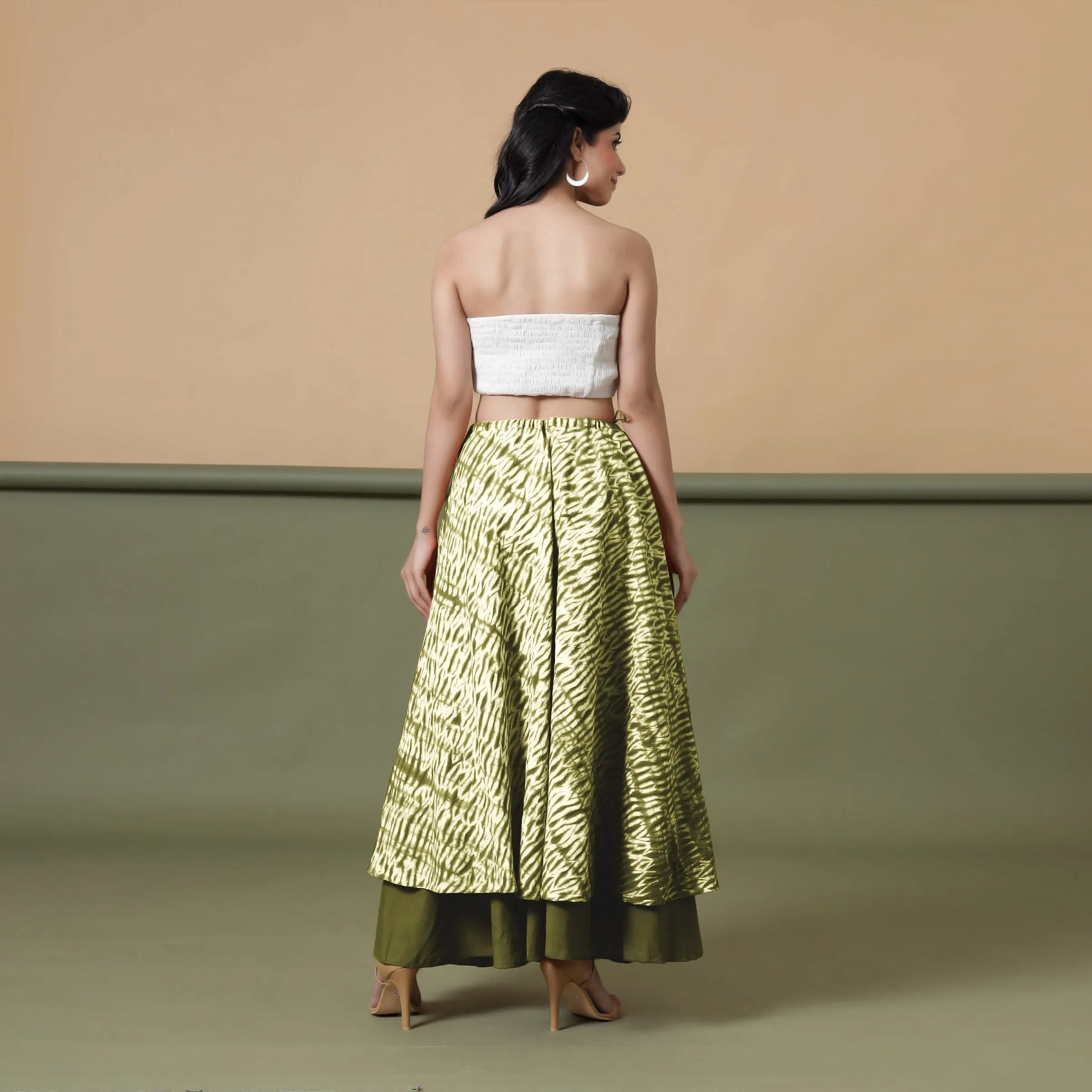 6-Way Convertible Moss Green Tie-Dye Cotton Skirt Dress