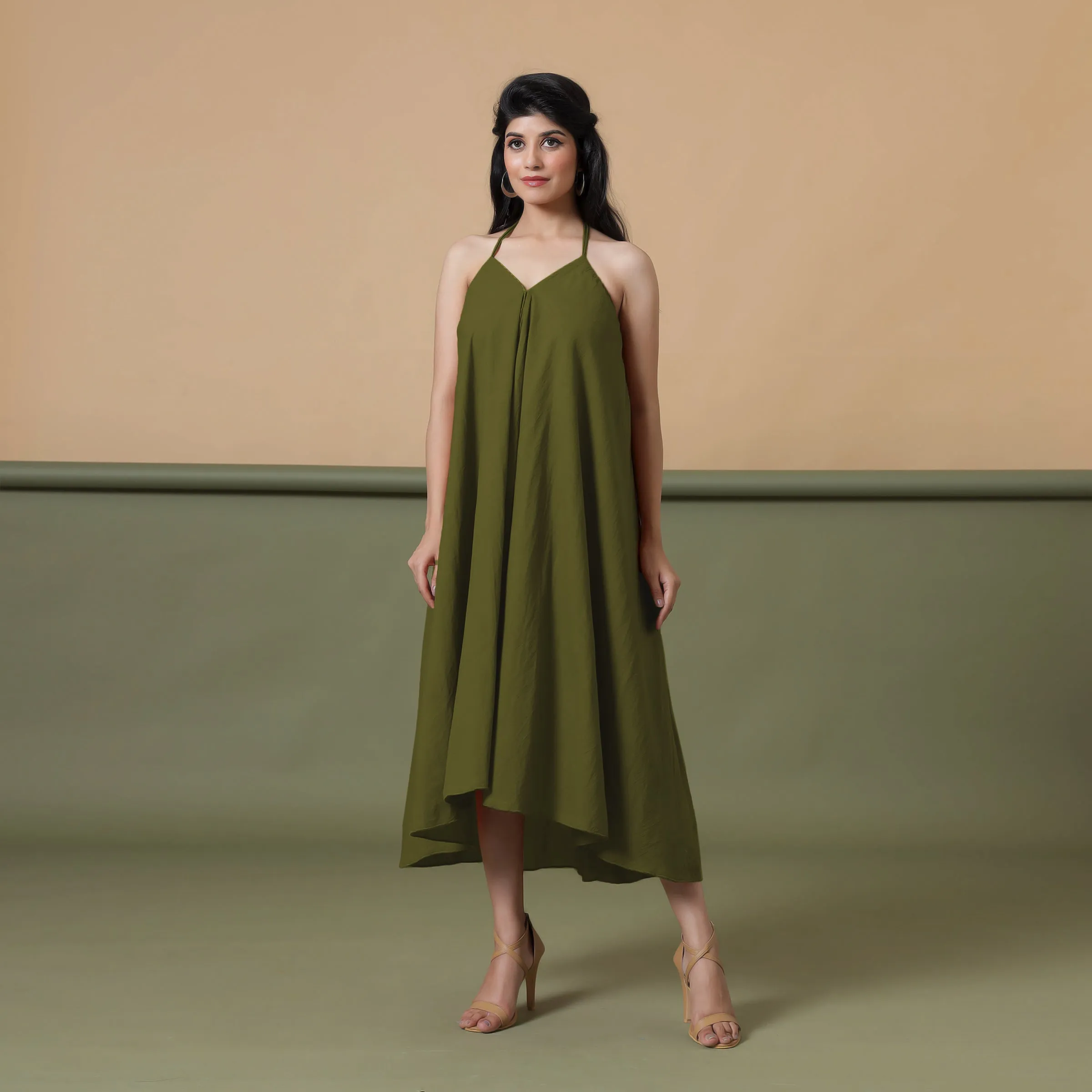 6-Way Convertible Moss Green Tie-Dye Cotton Skirt Dress