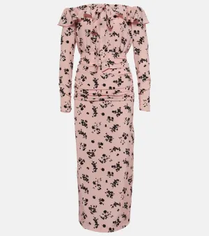Alessandra Rich Floral off-shoulder silk midi dress