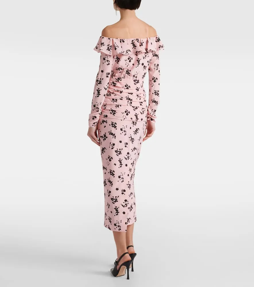 Alessandra Rich Floral off-shoulder silk midi dress
