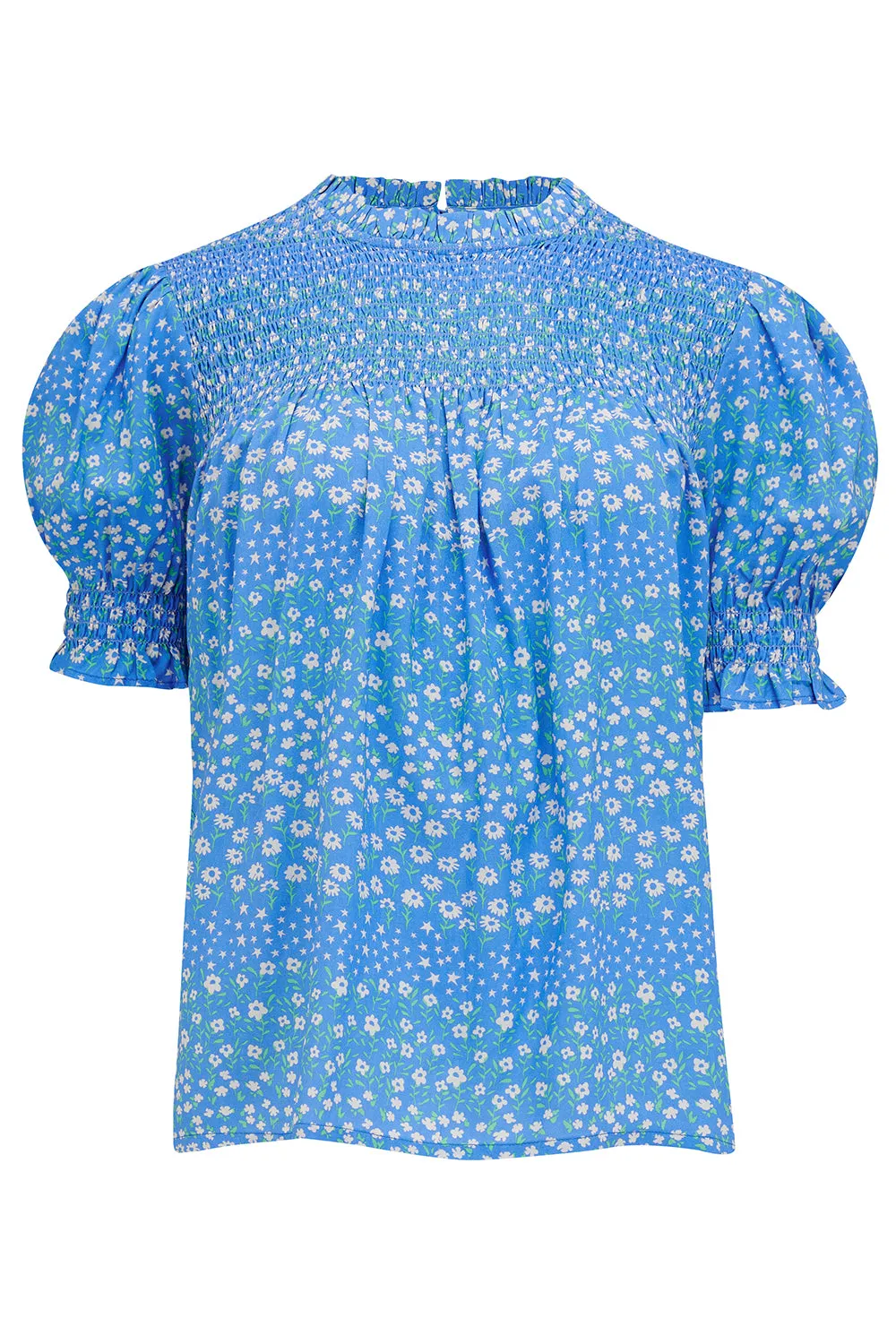 Alison Shirred Top - Blue, Ditsy Star Stripe