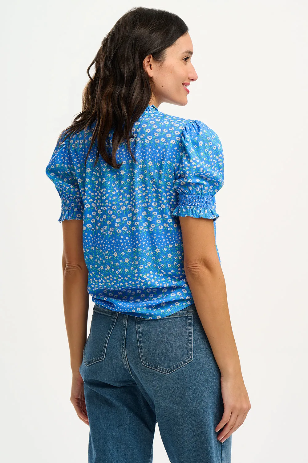 Alison Shirred Top - Blue, Ditsy Star Stripe