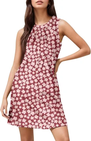 Beach Dresses for Women Casual Scoop Neck Sleeveless Midi Dress Plus Size Summer Boho Graphic Sundresses