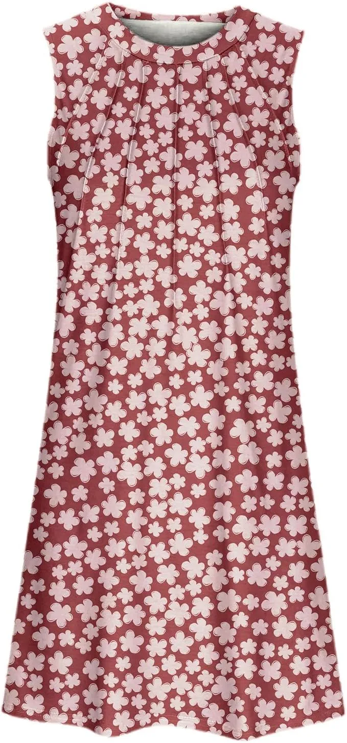Beach Dresses for Women Casual Scoop Neck Sleeveless Midi Dress Plus Size Summer Boho Graphic Sundresses