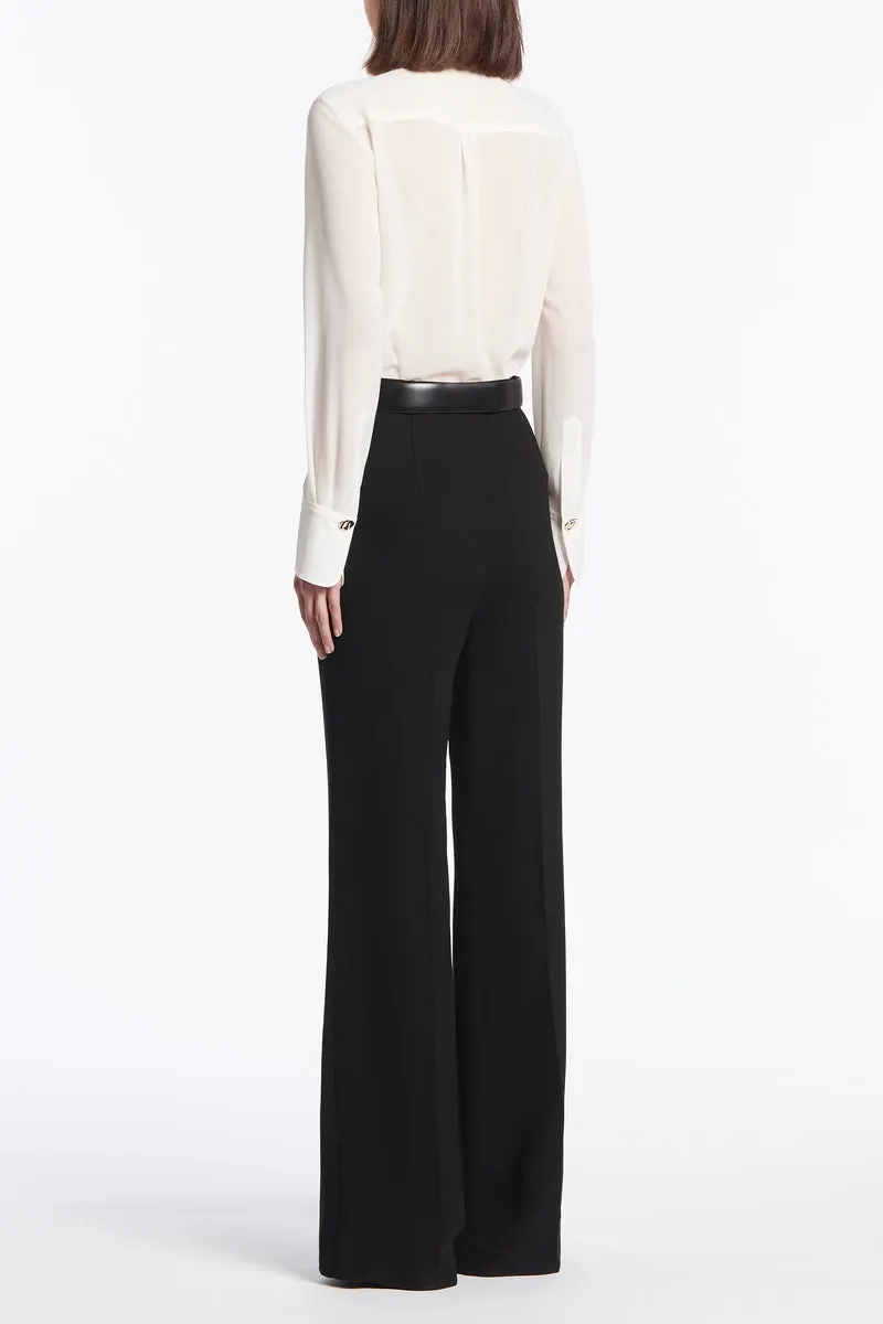 BLACK CREPE WIDE WAISTED PANT