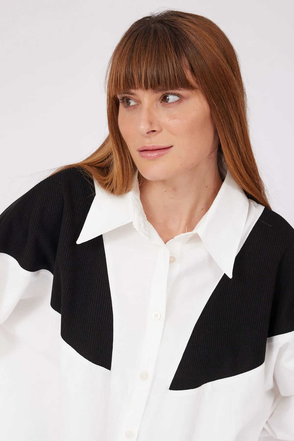 Black Knitwear Detail White Shirt