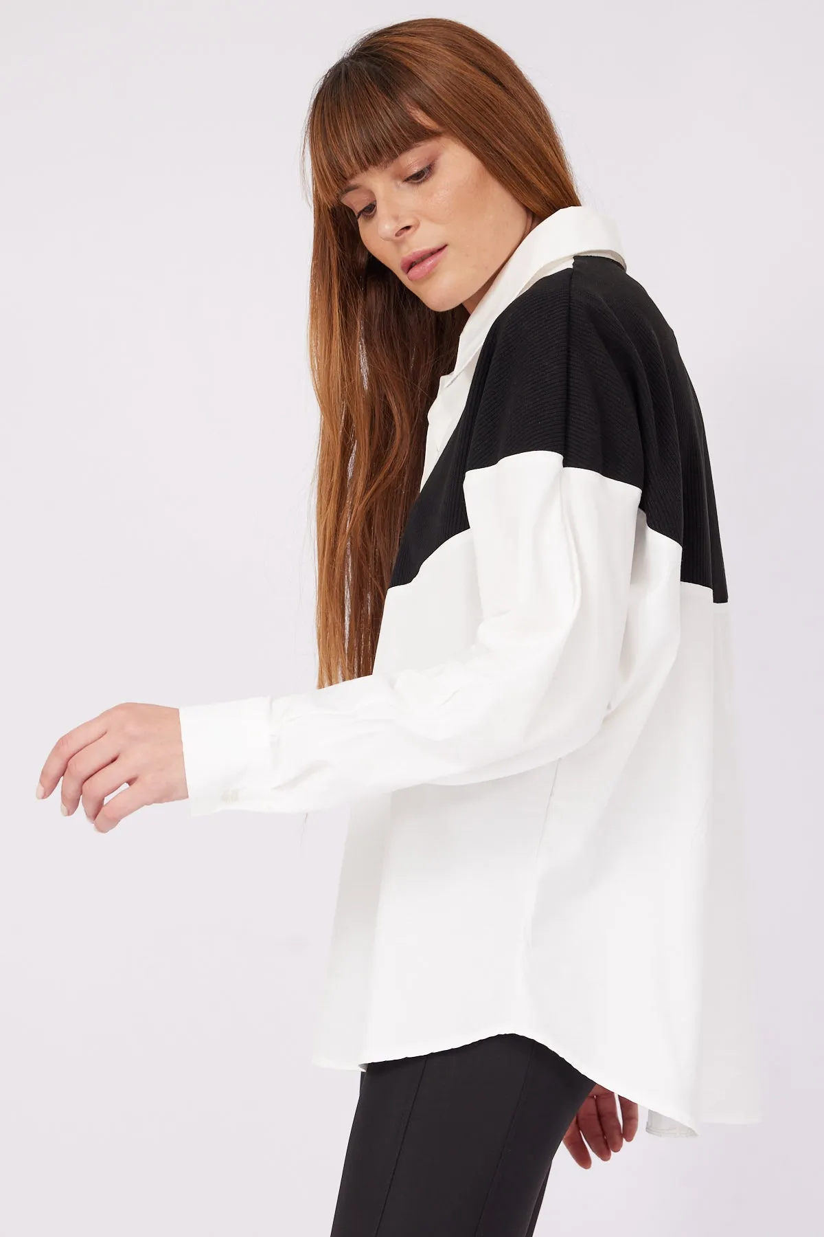 Black Knitwear Detail White Shirt