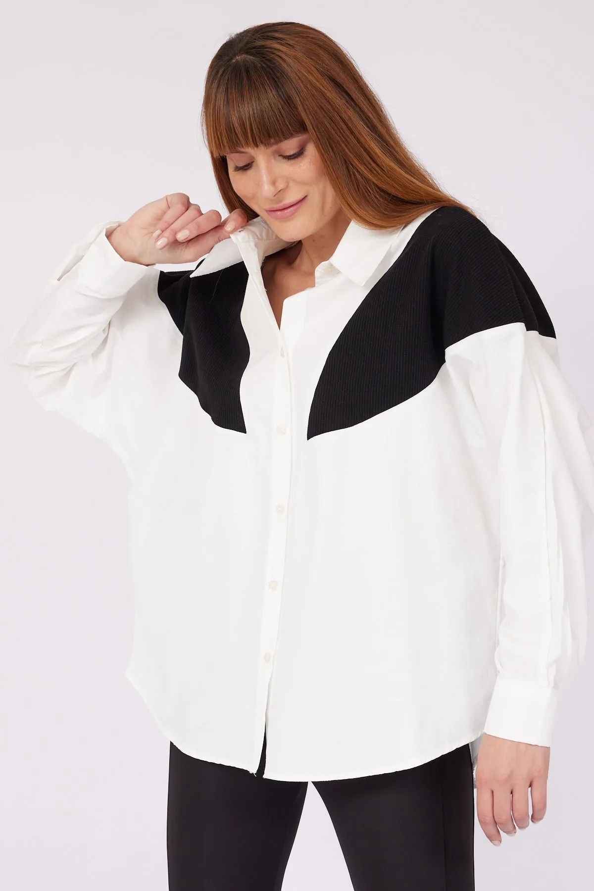 Black Knitwear Detail White Shirt