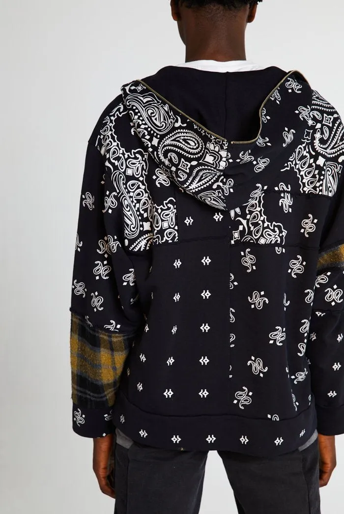 Black Paisley Cut & Sew Zip Up Hoodie