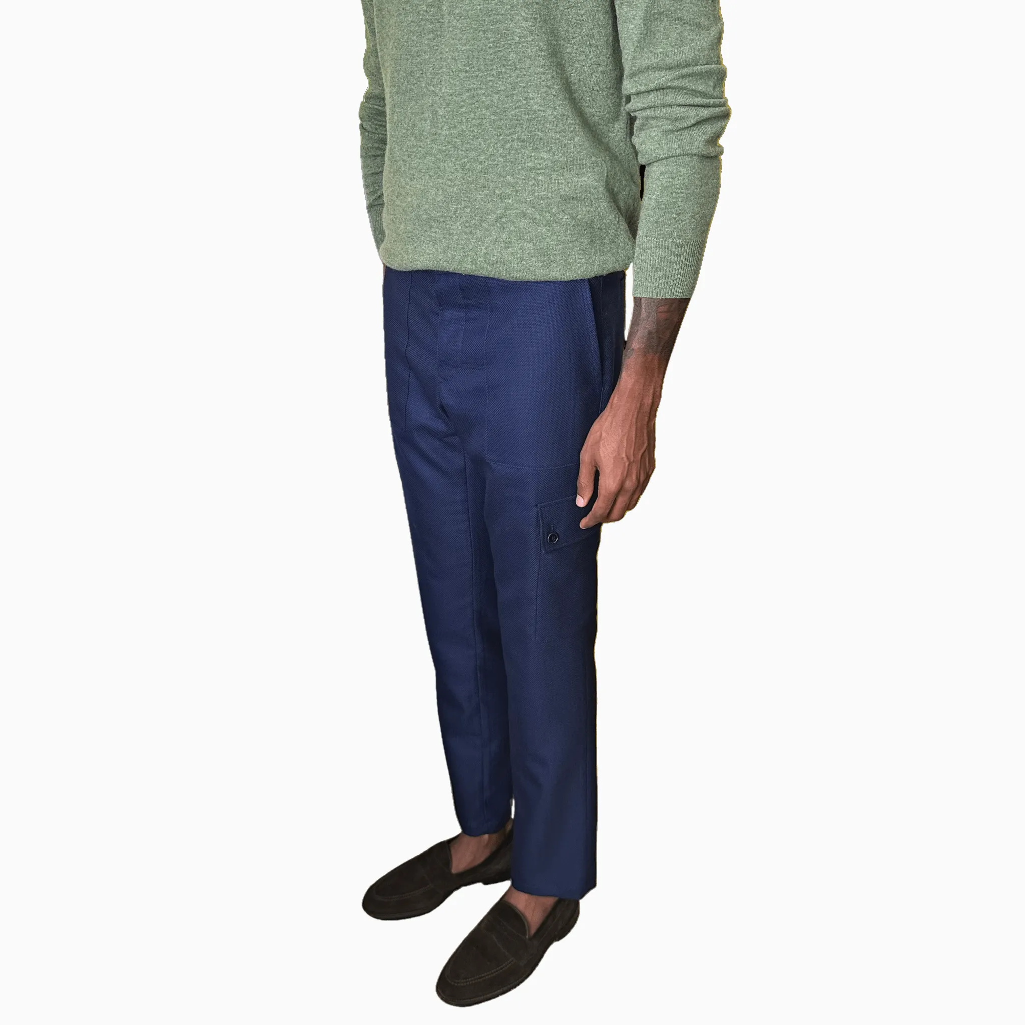 Blue Hopsack Cargo Pants