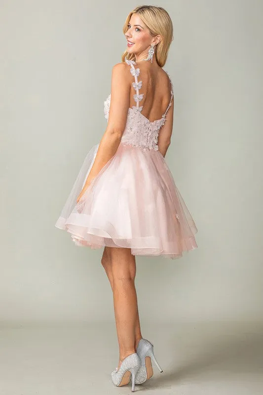 Blush Sweetheart Butterfly Applique Horsehair Short Dress