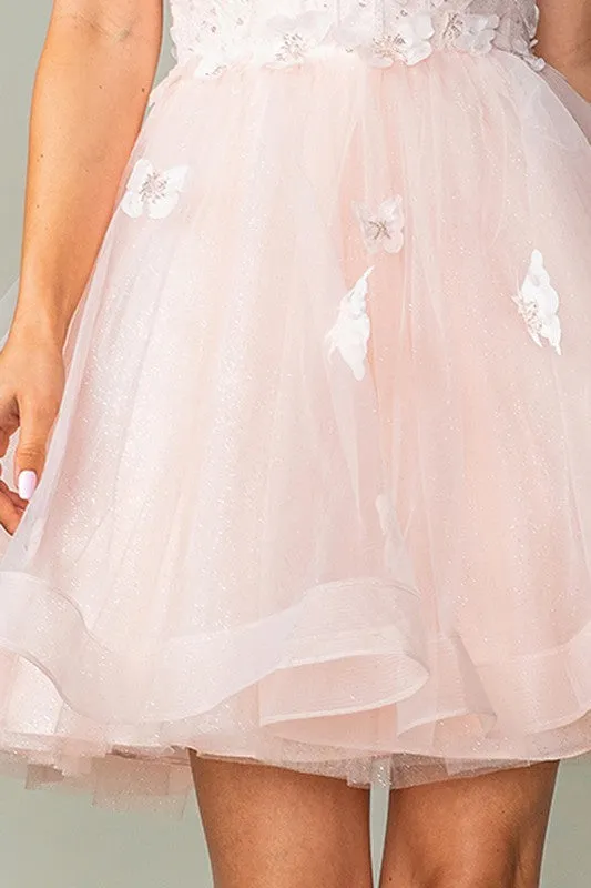 Blush Sweetheart Butterfly Applique Horsehair Short Dress