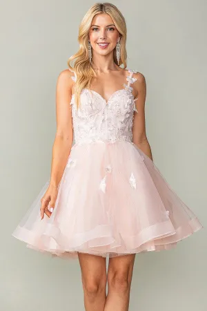 Blush Sweetheart Butterfly Applique Horsehair Short Dress