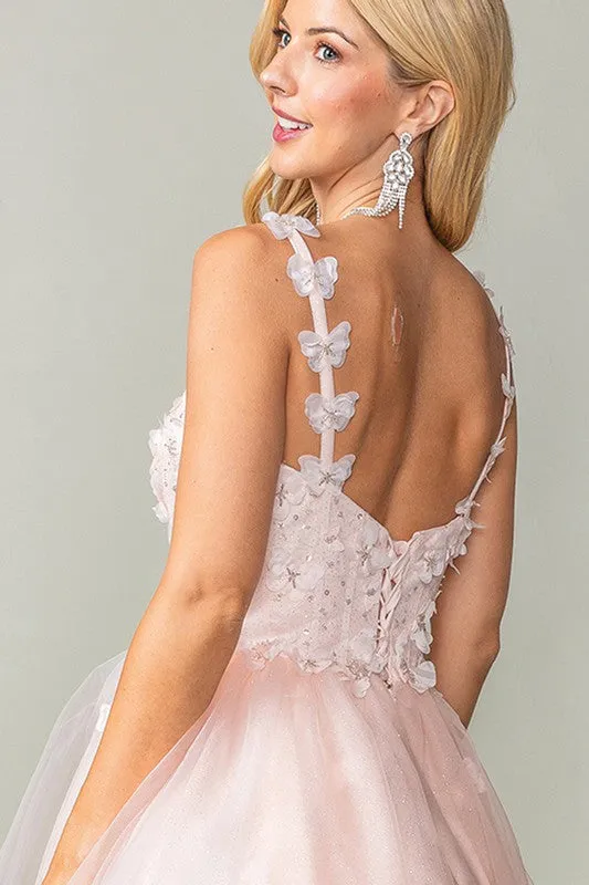 Blush Sweetheart Butterfly Applique Horsehair Short Dress