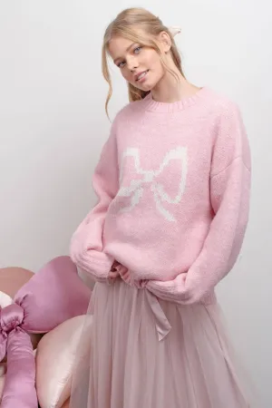 BOW GRAPHIC CREW NECK KNIT SWEATSHIRT
