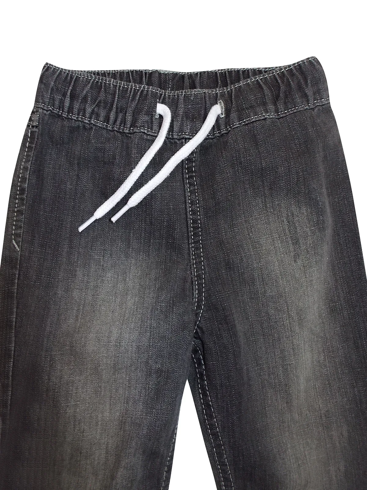 Boys Light Blue Grey Wash Elasticated Waist Cotton Cuffed Hem Jogger Denim Jeans