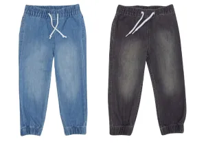 Boys Light Blue Grey Wash Elasticated Waist Cotton Cuffed Hem Jogger Denim Jeans