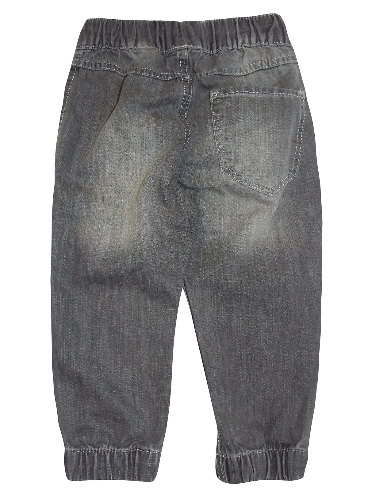 Boys Light Blue Grey Wash Elasticated Waist Cotton Cuffed Hem Jogger Denim Jeans