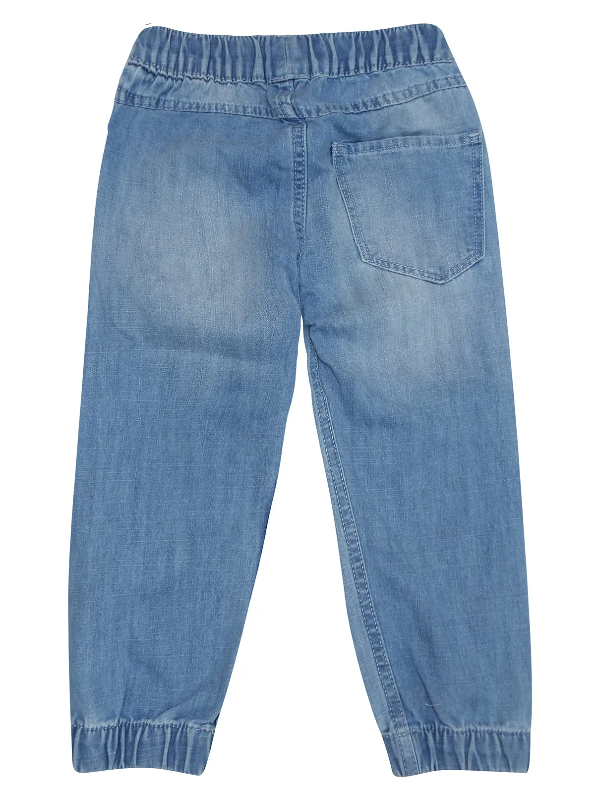 Boys Light Blue Grey Wash Elasticated Waist Cotton Cuffed Hem Jogger Denim Jeans