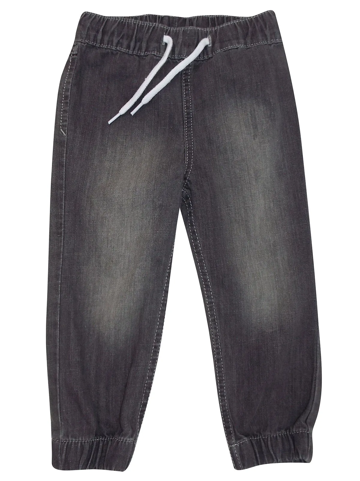 Boys Light Blue Grey Wash Elasticated Waist Cotton Cuffed Hem Jogger Denim Jeans
