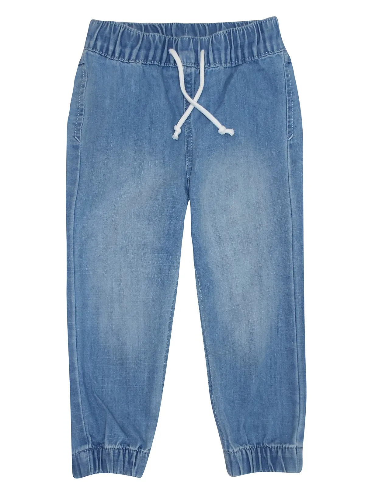 Boys Light Blue Grey Wash Elasticated Waist Cotton Cuffed Hem Jogger Denim Jeans