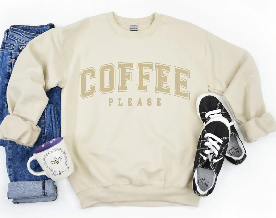 COFFEE PLEASE PUFF INK Graphic Sweatshirt in Sand