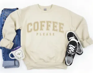 COFFEE PLEASE PUFF INK Graphic Sweatshirt in Sand