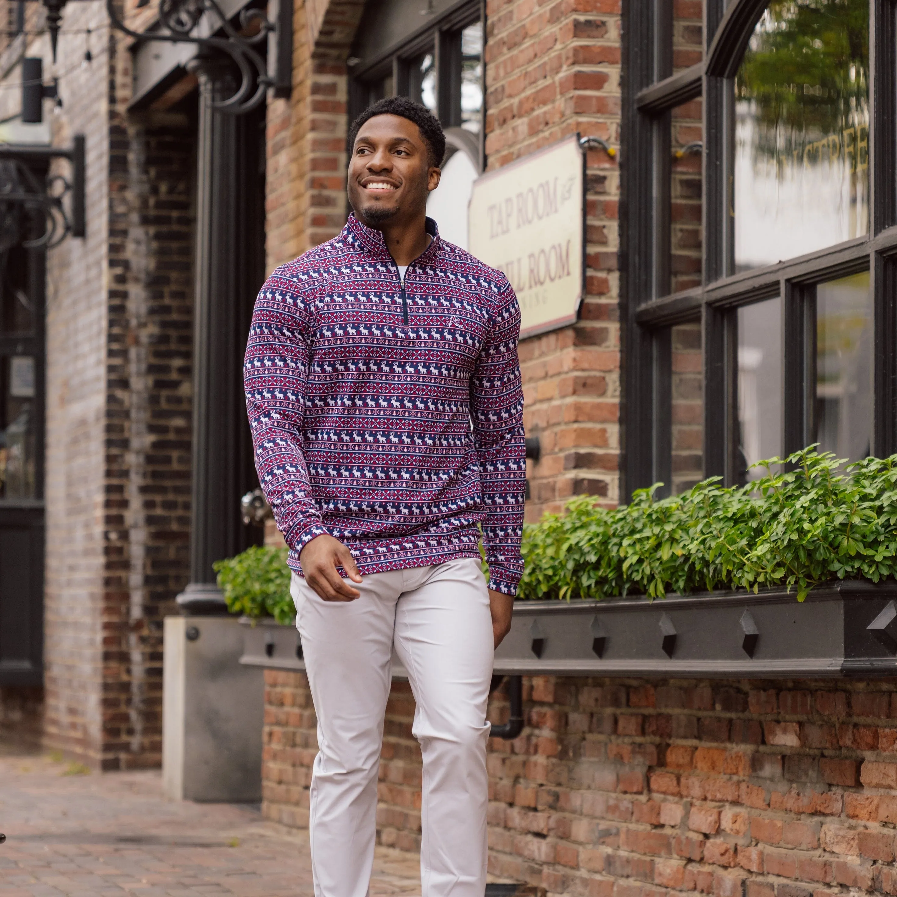 Cousin Eddie Jacquard Performance Q-Zip | The Cousin Eddie - Cardinal Red/Fleet Navy