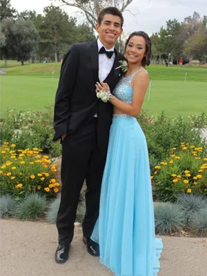 Custom Made A Line Round Neck 2 Pieces Light Blue Long Prom Dress, Blue Formal Dress