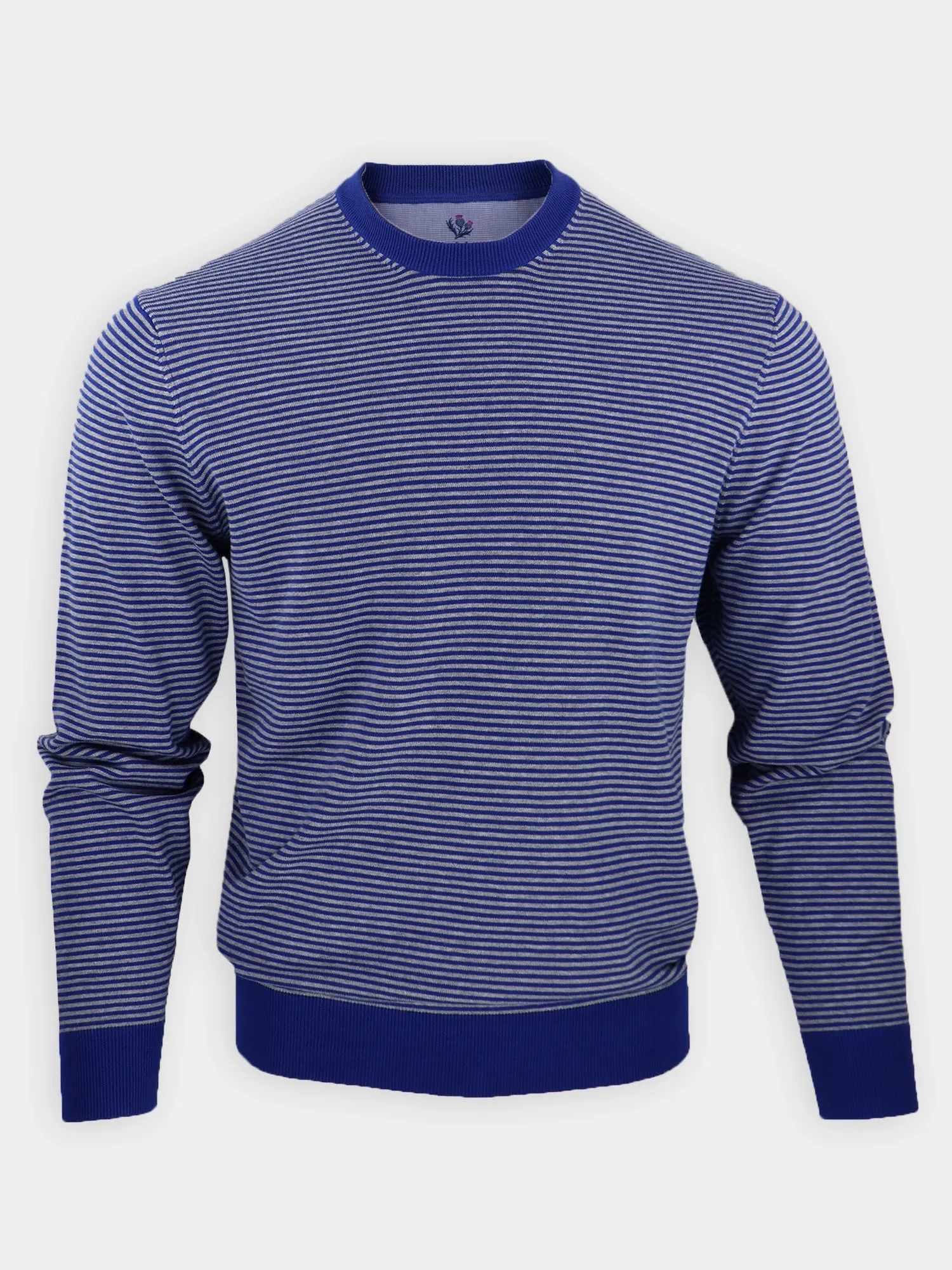 Donald Ross Mens 2-Color Feeder Stripe Cotton Jersey Crewneck - NAVY