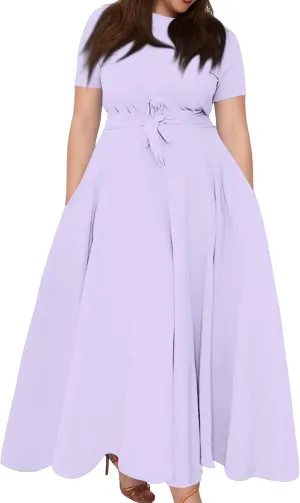 Dresses for Women 2025 Casual Plus Size Short Sleeve Crewneck Long Dress Formal A Line Smocked Maxi Dresses