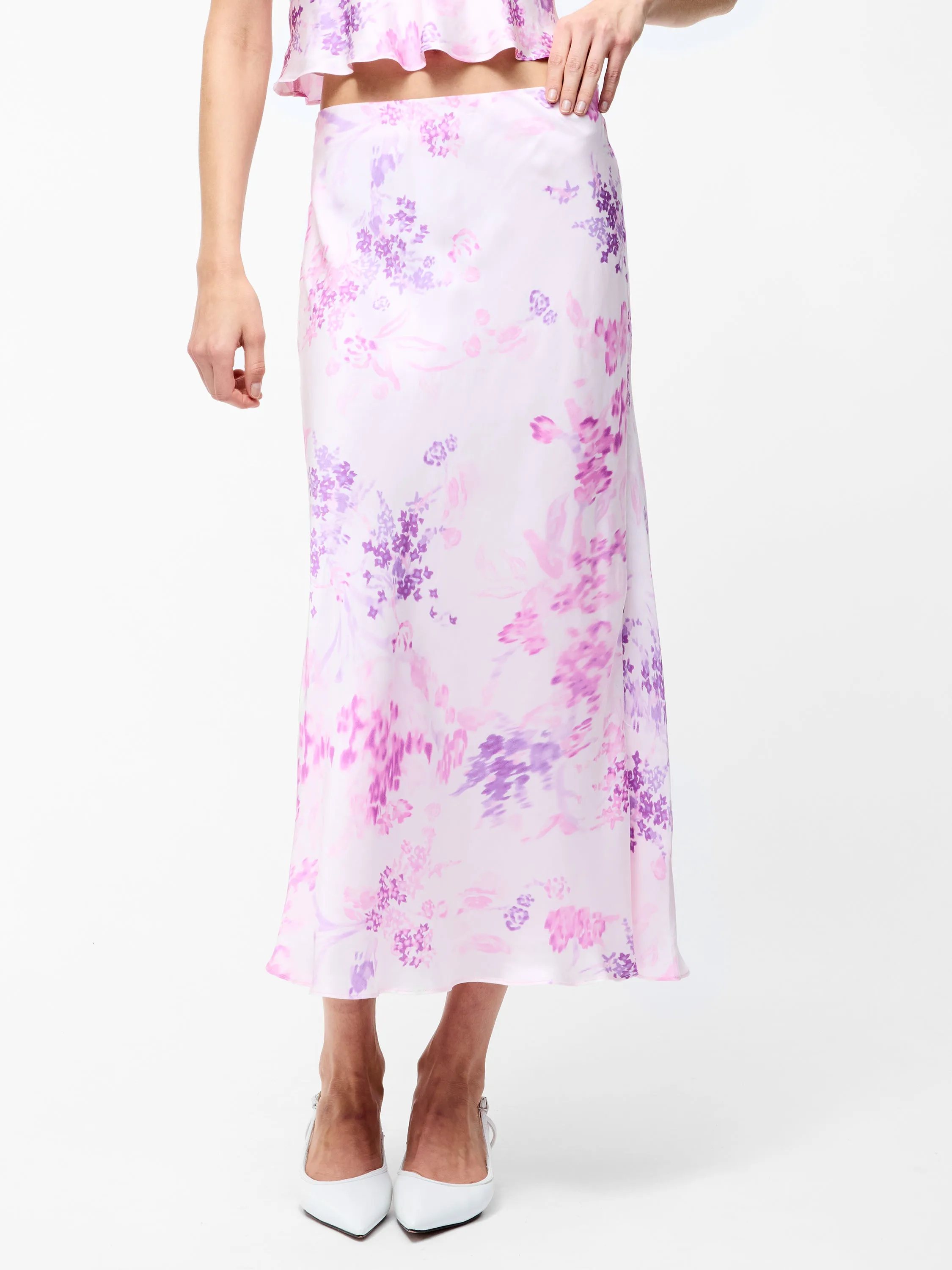 Elyria Oona Satin Midi Skirt