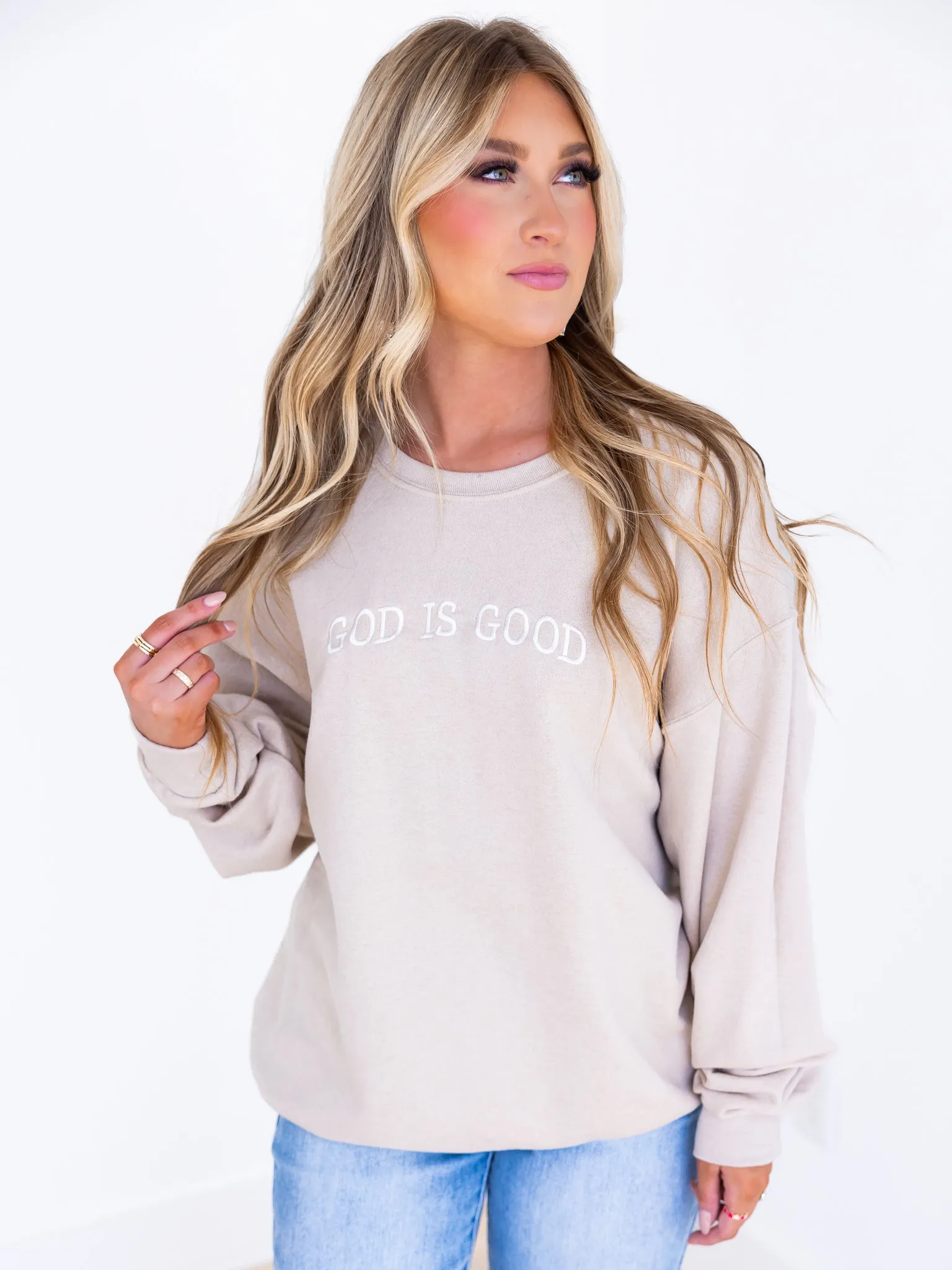 Embroidered God is Good Sweatshirt