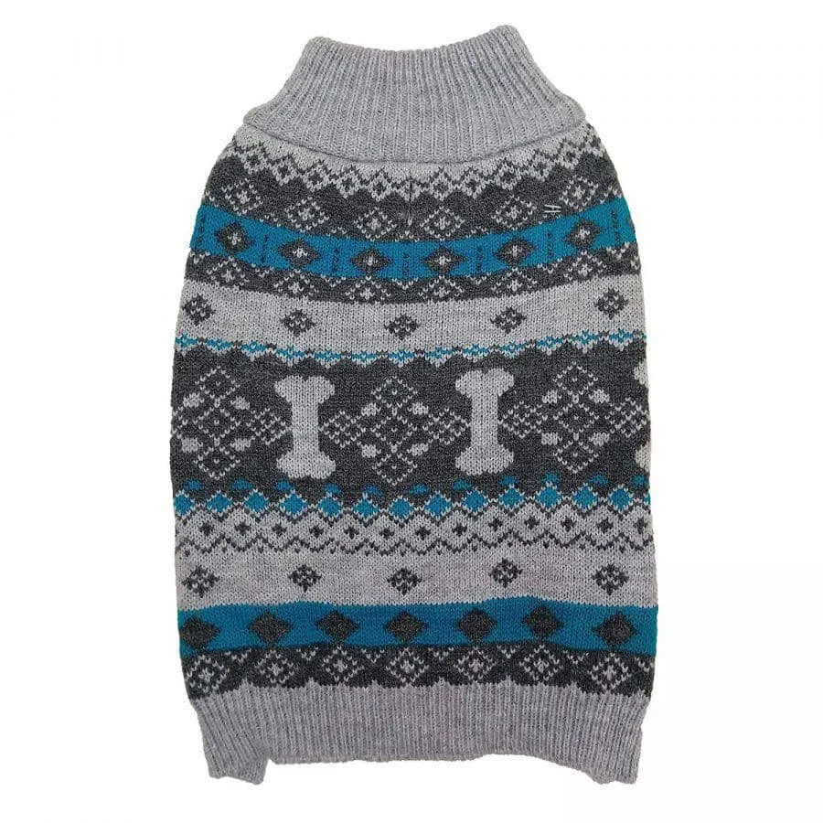 Fashion Pet Nordic Knit Dog Sweater - Gray - Medium (14"-19" Neck to Tail)