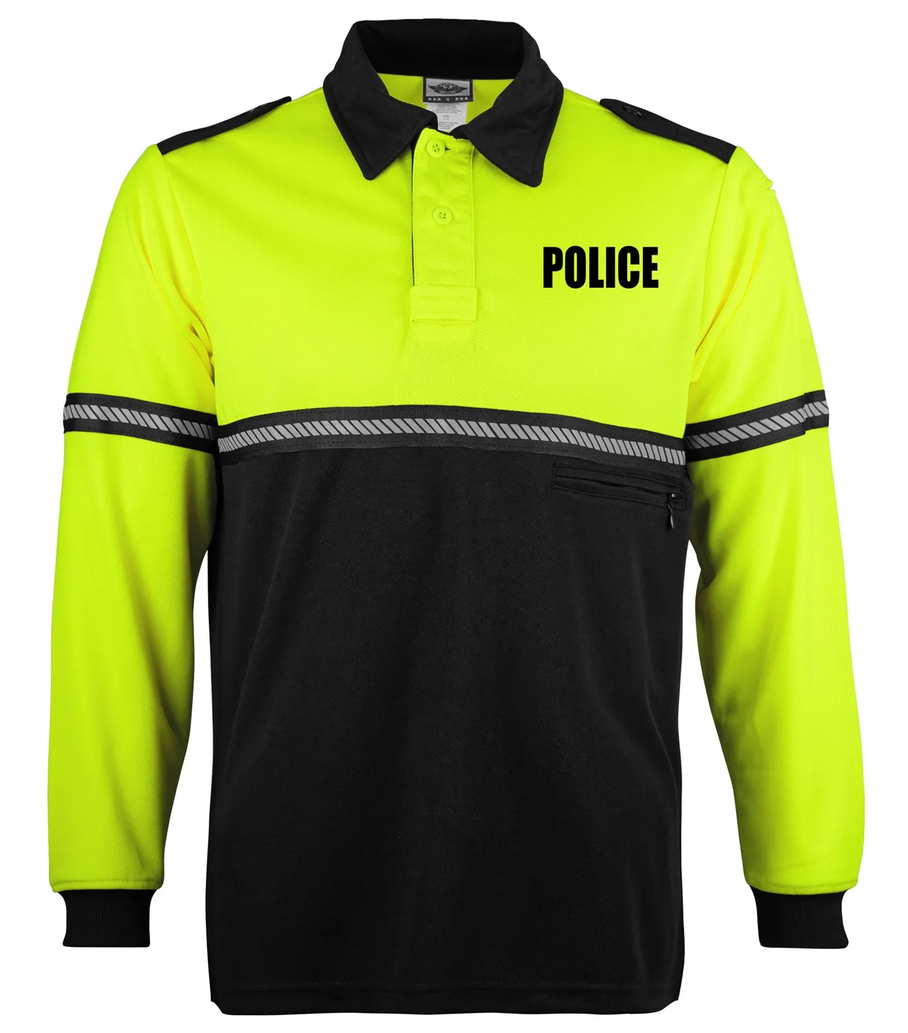 First Class Two Tone Long Sleeve Bike Patrol Shirt with Zipper Pocket and Hash Stripes with Police ID