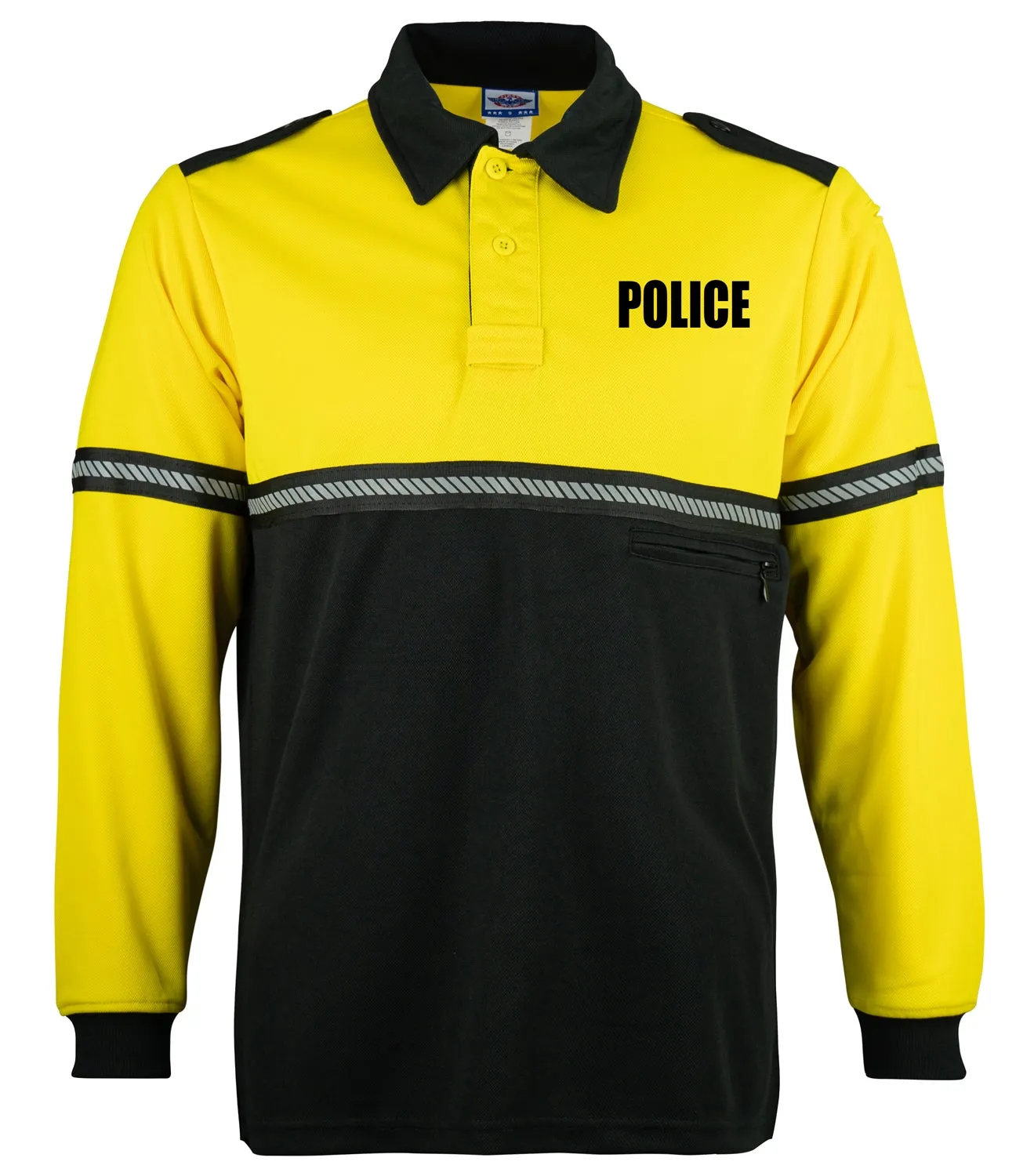 First Class Two Tone Long Sleeve Bike Patrol Shirt with Zipper Pocket and Hash Stripes with Police ID