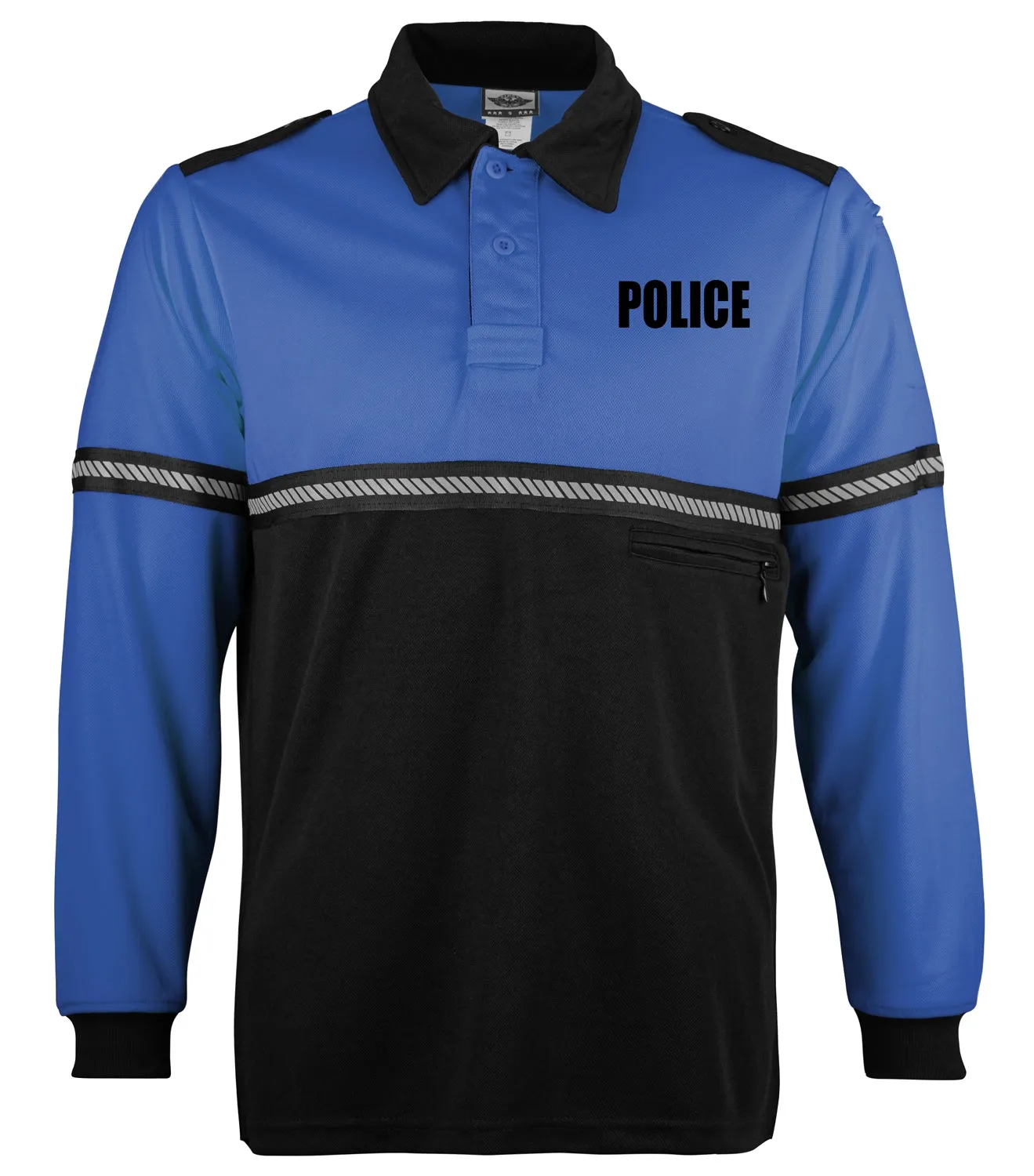 First Class Two Tone Long Sleeve Bike Patrol Shirt with Zipper Pocket and Hash Stripes with Police ID