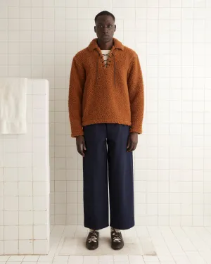 Fleece Tie-Up Pullover - Brown