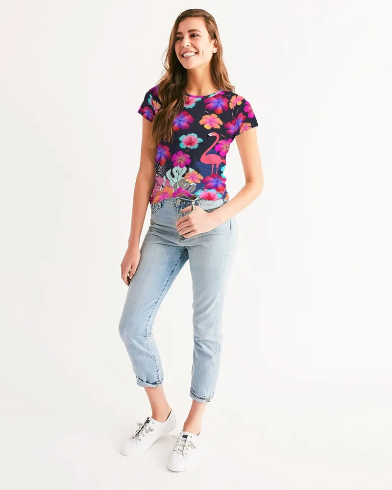 Floral Hibiscus Flamingos Women's Tee