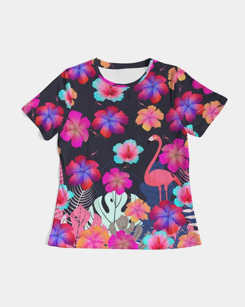 Floral Hibiscus Flamingos Women's Tee