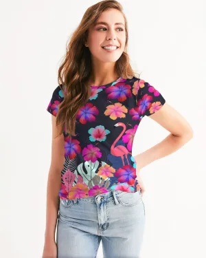 Floral Hibiscus Flamingos Women's Tee