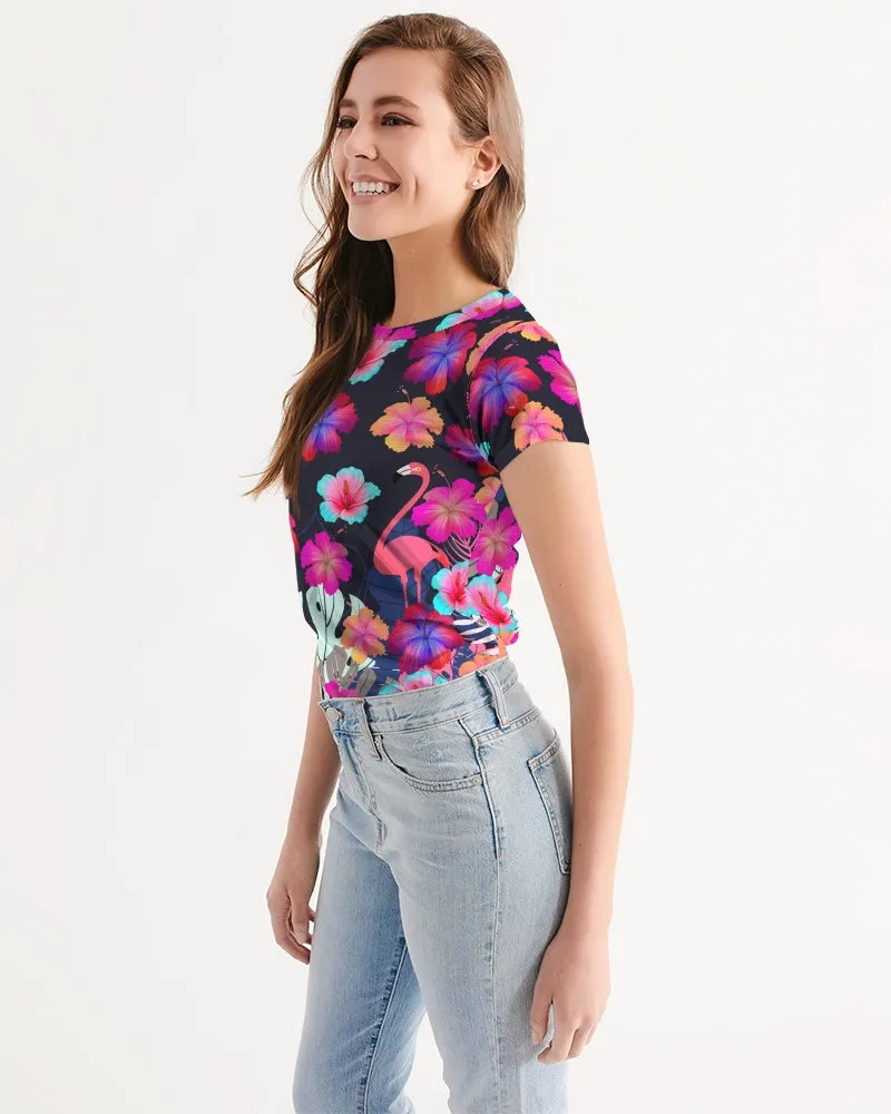 Floral Hibiscus Flamingos Women's Tee