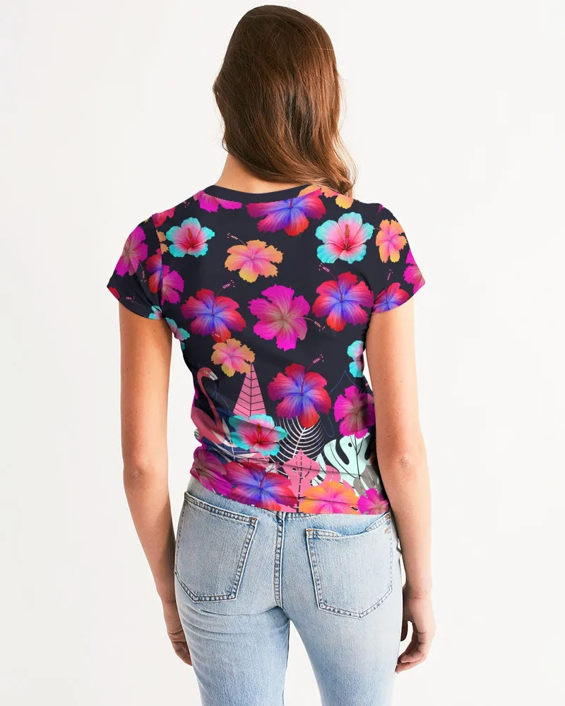 Floral Hibiscus Flamingos Women's Tee