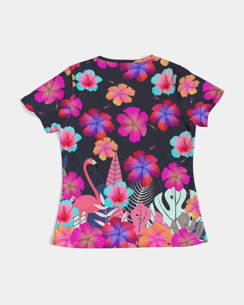 Floral Hibiscus Flamingos Women's Tee