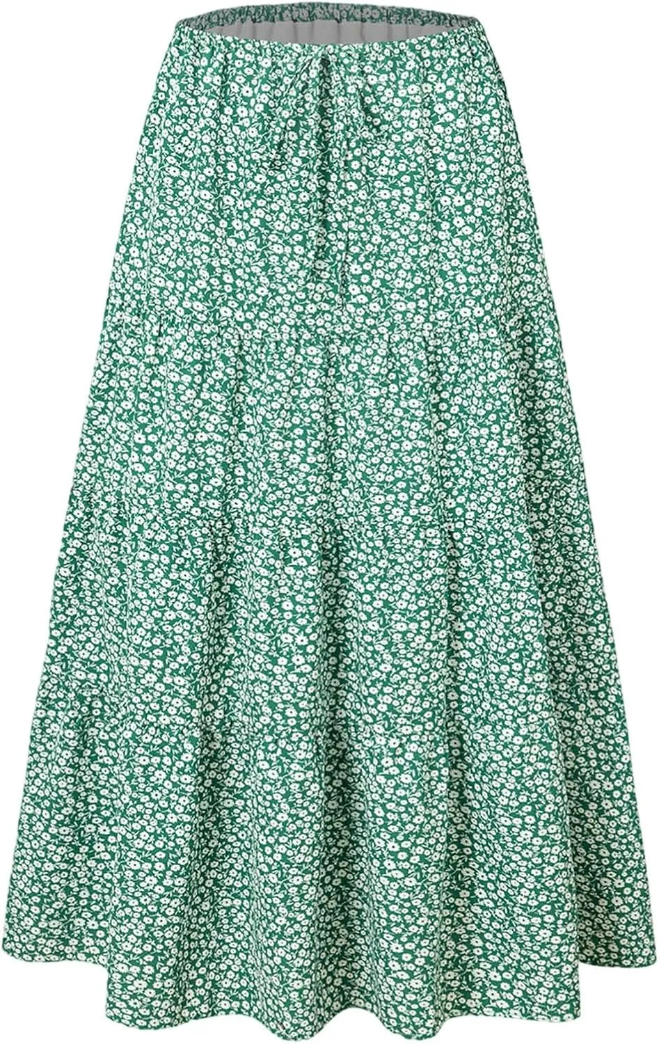 Flowy Skirts for Women High Waist Drawstring Floral Boho Casual Skorts Pleated Vacation A Line Long Maxi Skirts Dress