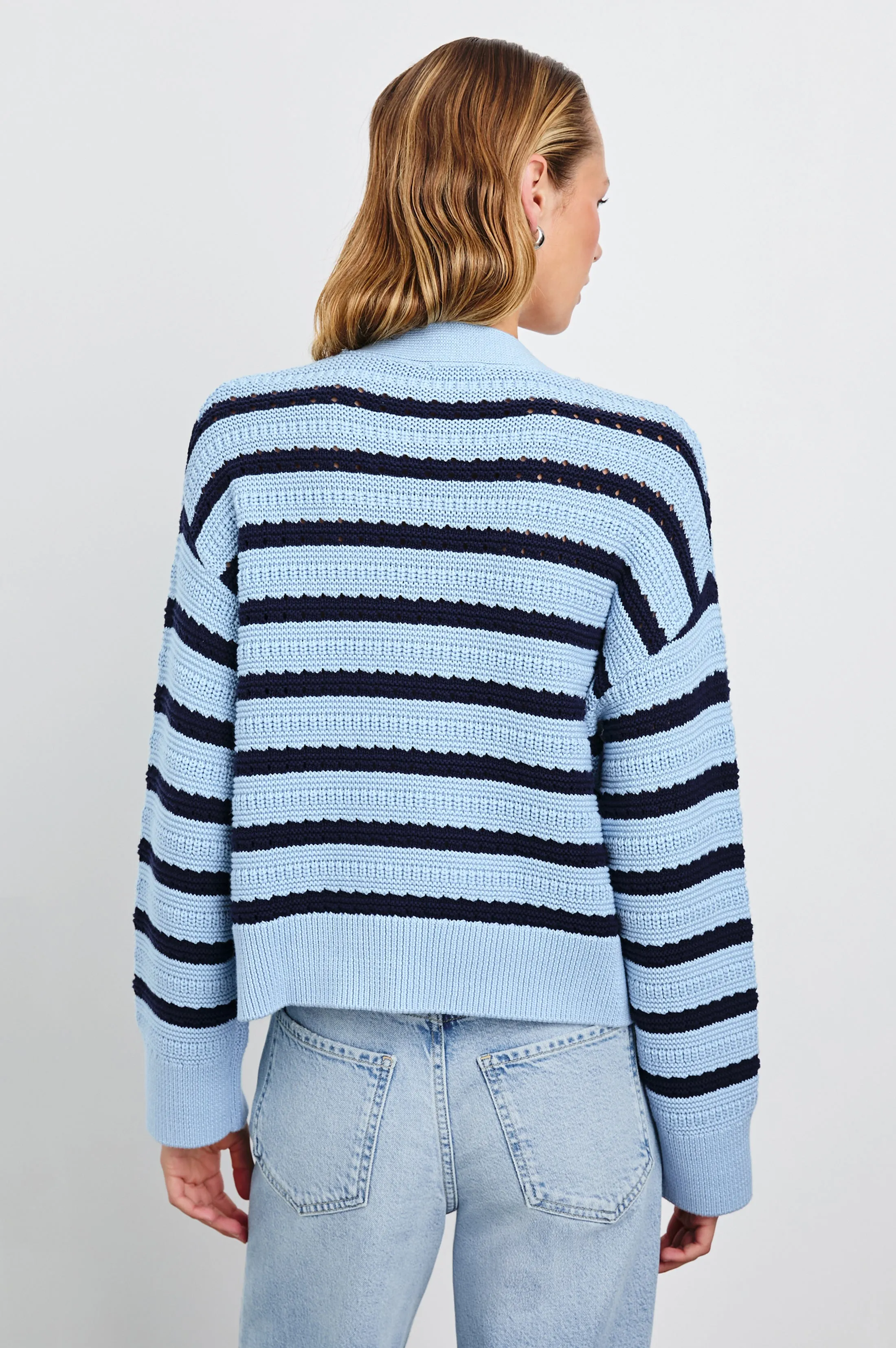 GENEVA CARDIGAN - SKY NAVY STRIPE