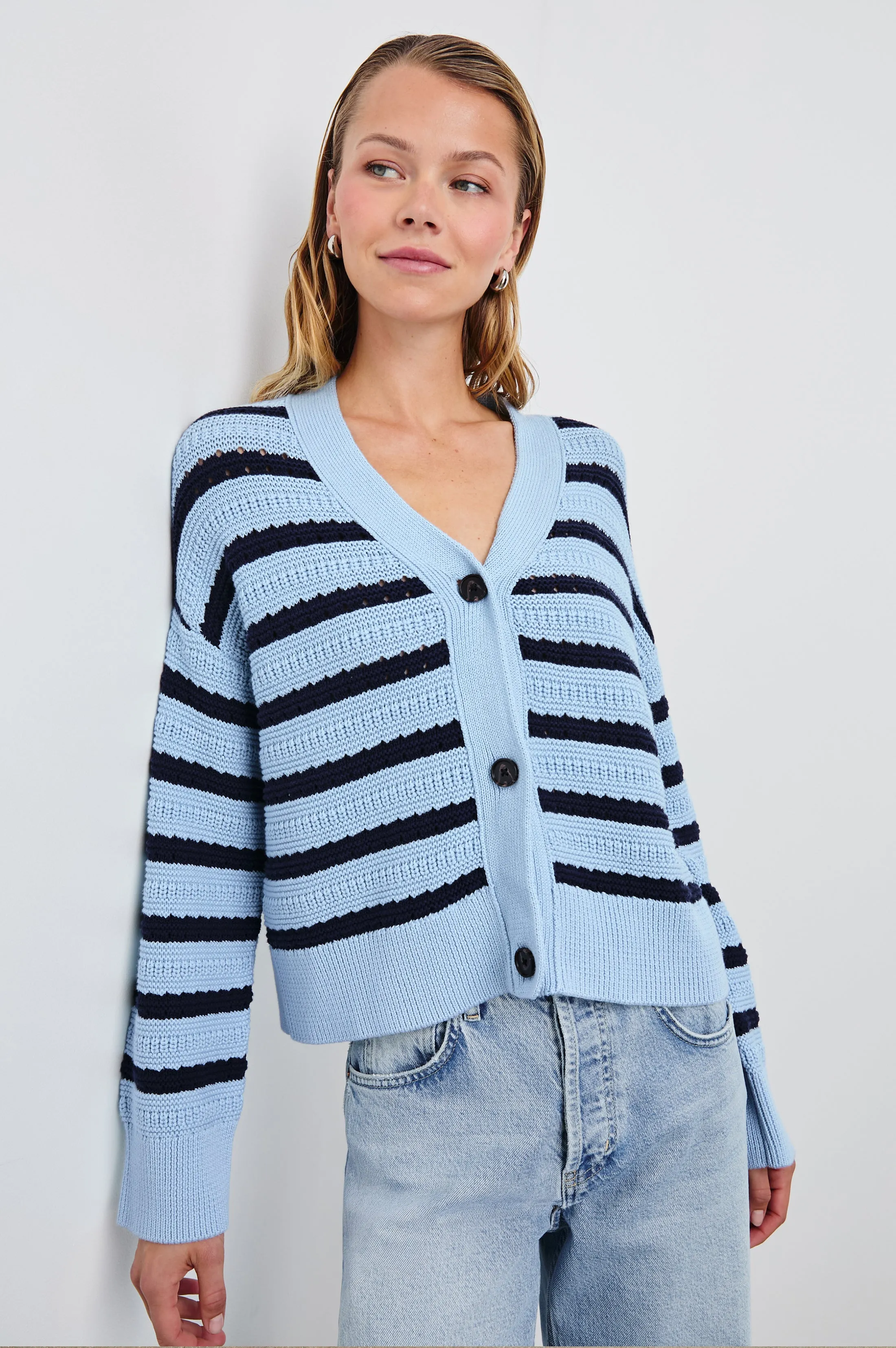 GENEVA CARDIGAN - SKY NAVY STRIPE