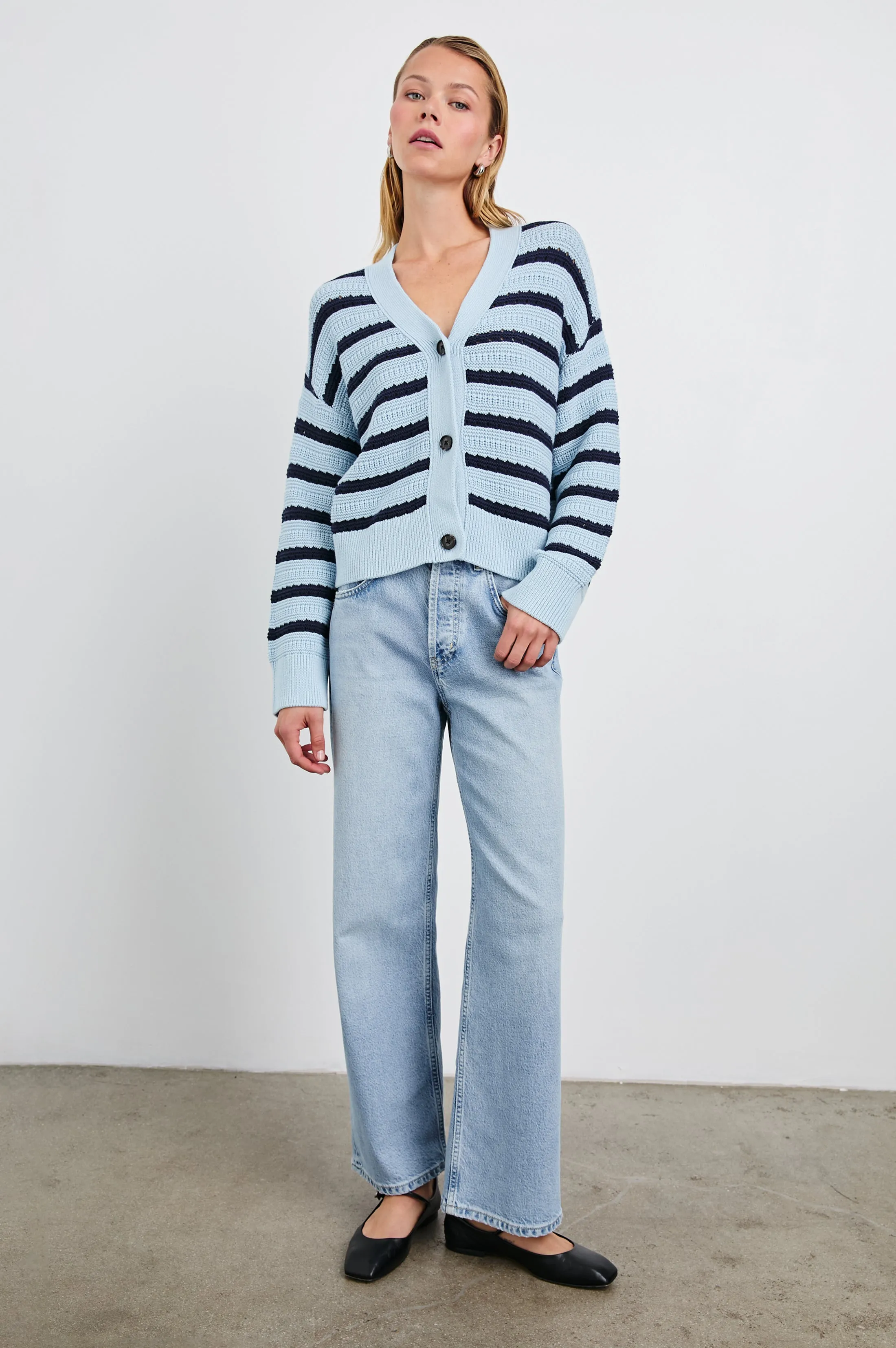 GENEVA CARDIGAN - SKY NAVY STRIPE